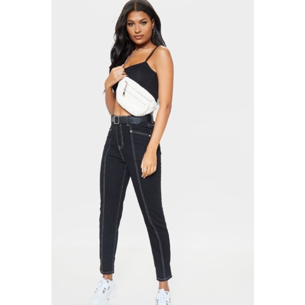 PLT: Black Front Seam Straight Jean